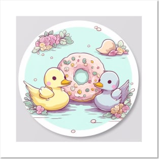 Duck Donut Love, Flower Design Posters and Art